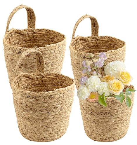 CHIHEUNG 4 cestini da appendere alla parete, in giacinto d'acqua, cesti portaoggetti da parete in tessuto, decorazione per cucina e verdura, telecomandi per soggiorno, portico fiori