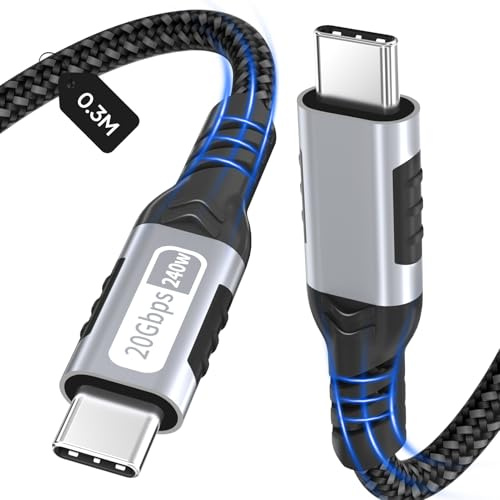 Zestiq USB-C auf USB-C Kabel 0,3M, 20Gbit/s Typ-C Datenübertragungskabel, PD 240W Schnellladekabel, 4K@60Hz Video, kompatibel mit Thunderbolt 3/4, MacBook, iPad Pro, Samsung S24/S23, SSD, Monitor