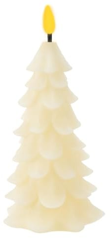 mucHome LED Kerze mit Timer Echtwachs - mit flackerndem Licht Effekt - Echtwachskerze LED batteriebetrieben Weihnachtskerze - 6h Timer - Weihnachten Deko Warmweiß (Tannenbaum 7,5x17cm)