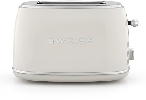 SWEISS Grille Pain Vintage Toaster GRS8, 2 Fentes, 6 Niveaux de puissance, Décongélation, Spécial Baguettes, Rapide et Uniforme, Nettoyage Facile, Tiroir ramasse-miettes, 850 W, Beige