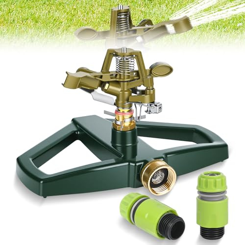 Aspersor de Impacto con Base metálica, Sistema de Riego Impulsos Que alcanza hasta 540 m², Ajustable Aspersores de Riego Cesped de 360 ° para aspersores de césped Equipos de riego