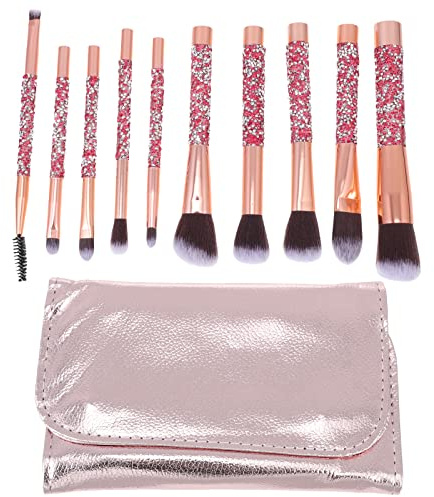 LIFKICH Lot de 10 Pinceaux de Maquillage Strass en Fibres Synthétiques, Ensemble Professionnel pour Fard à Paupières, Maquillage Visage pour Femmes, Outil Beauté Compact et Portable