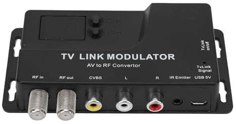 Bewinner AV-zu-RF-Modulator, zu-Koaxial-Konverter mit UHF-Kanal (21–69), Einstellbarem Tonträger, für TV-Tuner, Satellitenreceiver, DVD-Player, Videorecorder, Spielkonsole