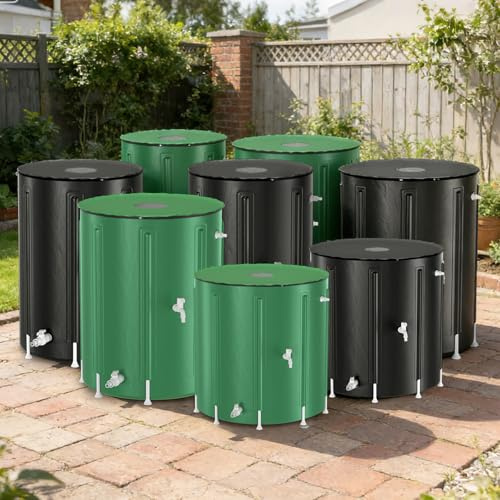 Peviasot Faltbare Regentonnen, 500L Regenwassertank inkl. Hahn Regentonne, Abläufen und Stützstab, Tragbare Regenfass mit Überlaufschutz, Witterungsbeständig UV Beständig, Grün