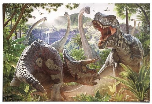 REINDERS Poster, Dinosaur Battle, Kinderzimmer, Poster, Wanddeko, Room Decor, 150 gr. glänzend Bilderdruckpapier, Grün, 61x91,5cm