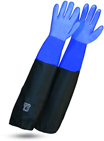 ROSTAING Gants WETPRO - Paire de Gants de Travail Etanches - Pour l'Entretien des Bassins, Fosses ou Aquariums - Gants de protection longs et imperméables bleu et noir – Utilisés pour la plomberie