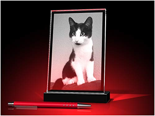 GLASFOTO.COM personalisiertes Glasfoto mit Ihrem eigenen Bild – Kristallglas mit Innengravur im Hochformat, geneigt, als anpassbares Geschenk für jeden Anlass 100 x 150 x 10 mm