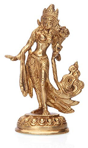 Bodhi Weiße Tara Statue stehend, goldgelb, Messing, ca. 13 cm