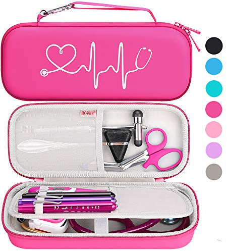 BOVKE Stethoskop Hartschale, passend für 3M Littmann Classic III, Lightweight II S.E, Kardiologie IV, MDF Acoustica Leichtes Stethoskop extra Platz passend für Zubehör Penlight und EMT, Himbeere