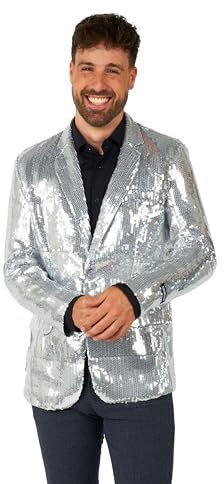 Suitmeister Herren-Party-Blazer - Weihnachten, Silvesterparty - Glänzende Pailletten-Anzugjacke - Silber