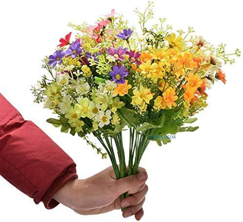 Dfgjdryt - 6 mazzi di fiori artificiali in finta seta, con margherite, arbusti, piante in plastica, per interni ed esterni, decorazione per la casa resistente ai raggi UV