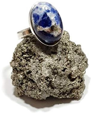 925 Silber Ring mit Blauer Sodalith (Naturstein) 18x13mm - Alle Größen von festen oder verstellbaren Ringen, von XS bis XXXL, für Männer für Frauen - Kostenlose Geschenkbox