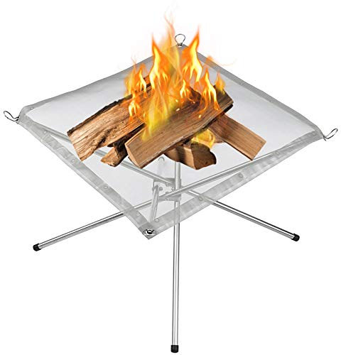Brasero portable d'extérieur - 55,9 cm - Pliable - En maille d'acier inoxydable - Pour brûler du bois - Idéal pour le camping, la cour, la terrasse, le jardin - Sac de transport inclus