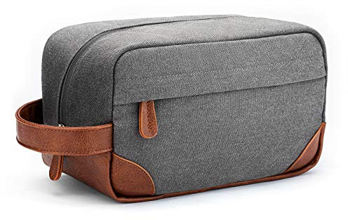 Vorspack Trousse de toilette de voyage – Trousse de toilette à suspendre pour homme en toile résistante à l'eau Sac de rasage pour voyage, gris clair, Medium