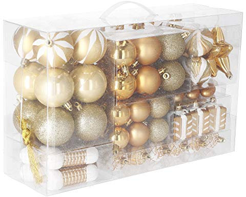 SPRINGOS Weihnachtskugeln 77 Stück Goldfarben bruchsicher Baumschmuck Weihnachten Weihnachtsbaum-Arrangement Stilvoll