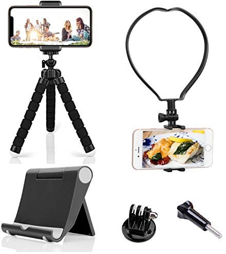 Yoogeer 3in1 VLOG/POV Cellphone Tripod +Neck Mount Strap +Phone Desk Stand Holder for Gopro Hero/DJI Osmo Sony Action Camera/iPhone 15 14 13 12 11 XR XS X/LG Sony Cellphone