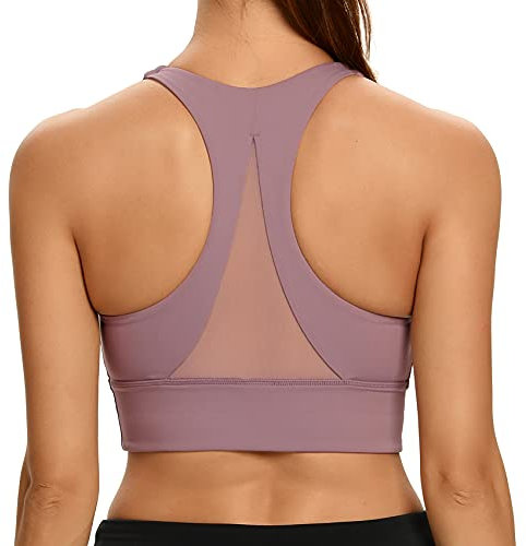 Lemedy Sport-BHs mit offenem Rücken aus Netzstoff, Racerback, gepolstertes Yoga-Tanktop - Grau - small