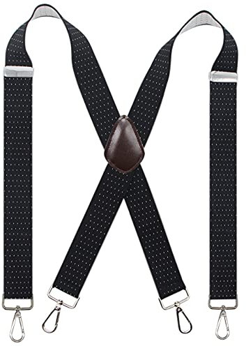 Bioterti Herren Hosenträger X-Back 3,6 cm mit 4 Karabinerhaken, Brauner Pu-schwarzer Punkt, Einheitsgröße