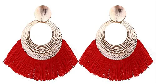 Femmes Argent Boucles D'Oreilles, Boucles D' Oreilles Clip D'Oreille Bijoux Boucle D'Oreille Exagérée 9,5 Cm De Long Boucles D'Oreilles À Gland Coloré Pour Boucles D'Oreilles Pour Femmes Boucles D