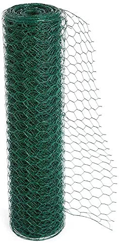 Floralcraft 60cm x 10m PVC Coated Chicken Wire Mesh Roll, 50mm Holes Galvanized Hexagonal Chicken Wire Netting, Rabbit Animal Fence Barrier for DYI Craft Projects, Home Décor and Gardening