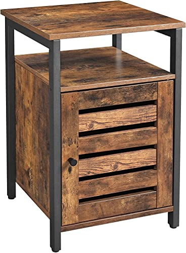 Industrial Style Wooden/Steel Rustic Bedside Nightstand Shelf Cabinet With Shutter Door Sofa Side Table End Table with Storage Drawer Table for Home Bedroom Living Room Rustic Brown Shutter Door