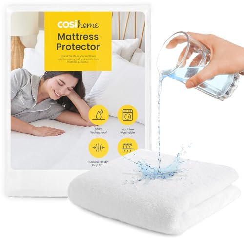 Cosi Home Matratzenschoner, 100 % wasserdicht, weiche Frottee-Baumwolle, Matratzenauflage, maschinenwaschbar, Kingsize-Bett (150 x 200 cm + 30 cm tiefer Stretchrock)
