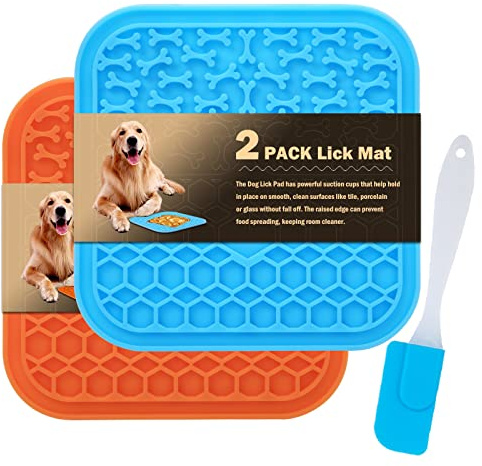 Lick Mat for Dogs - Slow Feeder Licking Mat with Suction Cups for Peanut Butter, Food Treats & Yogurt - 2 Pack
