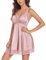 Avidlove Nuisette Femme Satin Sexy Chemise De Nuit Col en V Lingerie Courte Bretelles Reglables Robe Ensemble Dentelle Babydoll Cami Rose S