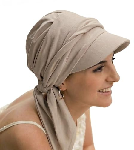 CAREBELL Amalfi Kappe mit langen Bändern bei Haarausfall, Haarausfall, Krebs aus Bambusgewebe