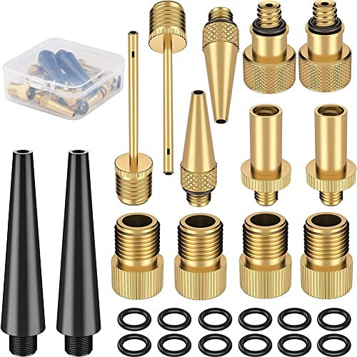 SELIACR Kit de 24 Pcs Adaptateurs Valve Vélo en Laiton Valve de Vélo SV AV DV Kit de Valve Embout Pompe Velo Embout Gonflage Ballon pour Toutes Les Pompes à Air de Vélo Compresseur