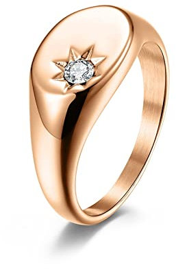 Mesnt Verlobungsring Rosegold, Ring Modeschmuck Damen, Ovale Sonnenmuster-Einlage Mit Siegelring Aus Zirkonia Ring aus Edelstahl Roségold Größe 57 (18.1)