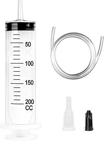 Großer Spritze 200ml, Plastikspritze Wiederverwendbare flüssige Spritz mit Schlauch und Stopfen und Baggerschlauch für Labor, Industrie, Garten und Haustierfütterung, Weiß