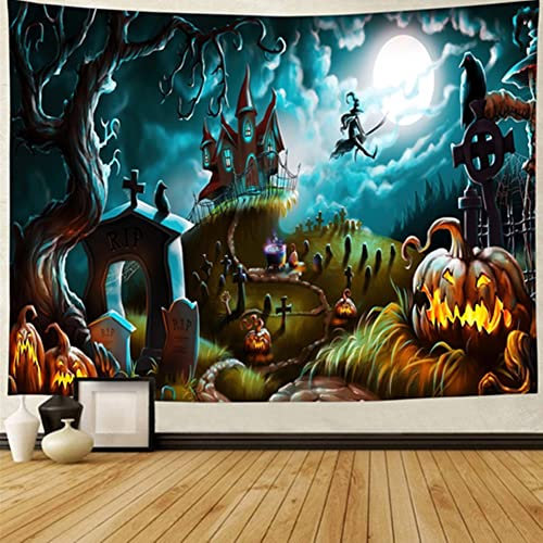 Proumhang Halloween Wandteppich,Wandbehang Dekoration,Cartoon Kürbis,Fledermaus,Hexe,Skelett,Wandteppich für Halloween Party,Bettwäsche,Schlafzimmer,Wohnzimmer,Dekoration,Stil 9,230cm*180cm