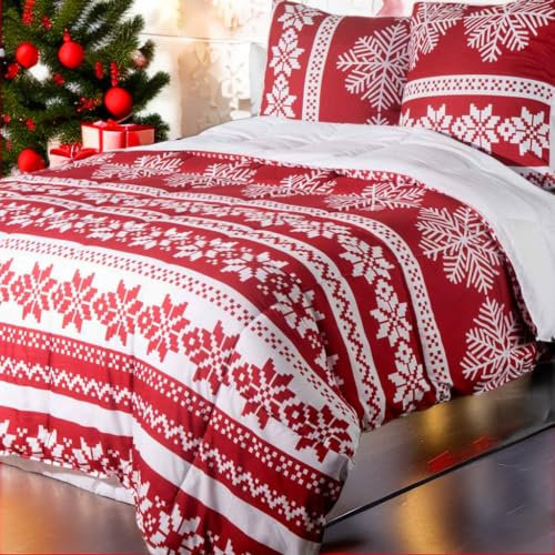 QZY Bettdecke Schnee Rot Quilted Steppbettdecke antiallergisch für Allergiker Witer Bettdecke Double Face + 2 Kopfkissenbezug 80x80cm