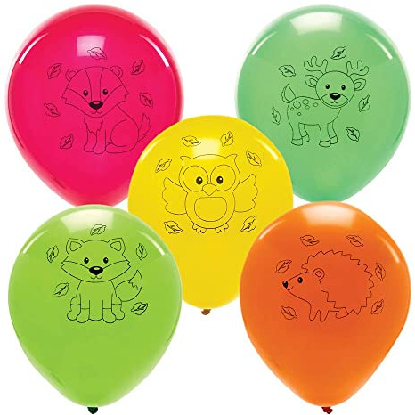 Baker Ross FX163 Woodland Animals Party Balloons - Pack of 10, Latex Birthday Colourful Balloons, Kids Party Decoration, Party Supplies, Party Balloons
