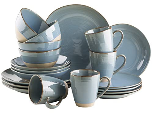 MÄSER Serie Nottingham, Vintage Geschirr-Set für 4 Personen, 20-teiliges Kombiservice mit unregelmäßig runden Formen im Retro Look, Steinzeug, Blau-Grau