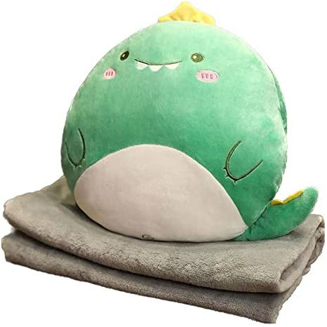 YGMXZL Reisedecke und Kissen mit Bezug, 3 in 1 Nickerchen Kissen Decke Autosofa Rückenlehne Kissen für Kinder und Freunde (Dinosaurier, L)