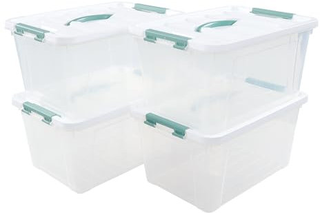 Ortodayes 14 Quarts Storage Boxes with Lids, Plastic Clear Lidded Storage Boxes Set of 4