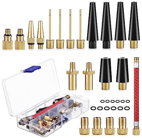 Fahrradventil Adapter Set, 33 Stück DV SV AV Französisches Ventil Adapter, Ventiladapter Fahrrad, Aufbewahrungsbox, Luftpumpe Adapter mit Aufblasbarer Schlauch, Fahrrad Ventil für Alle Fahrradventile