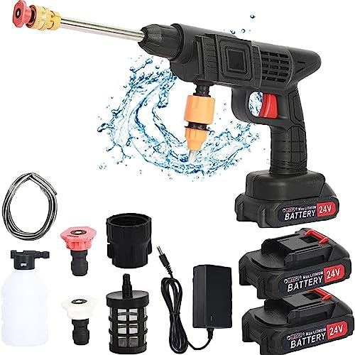Cordless Pressure Washer, 24V Portable High Pressure Washer Kit with 3 Nozzles, 1500mAh Battery for Car, Frool, Outdoor, Gardening