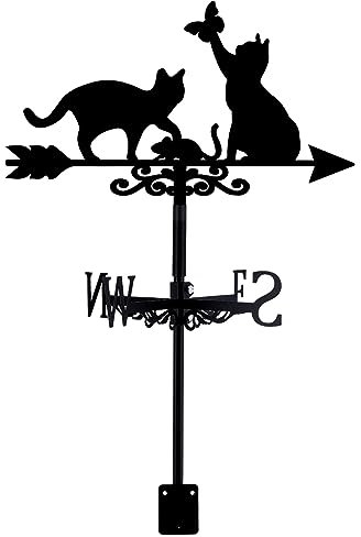 SUPERDANT Girouette en fer forgé pour chats avec papillon animal en métal, toit de jardin, panneau de direction de jardin, décoration de ferme, outil de mesure du vent