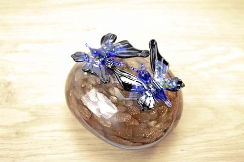 Mini Urne Pierre D'Or 2 Papillons Bleus - Urne pour cendres - Urne de Crémation - Mémorial - Petite Urne - Urne en Verre - Urne pour Animaux - Urne Chien - Urne de Chat…