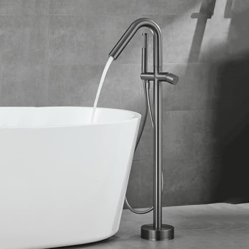 Armatur Boden Montiertes Einhebelmischer 360° Drehbar Standarmatur Badewanne Freistehend Mit Handbrause,grau