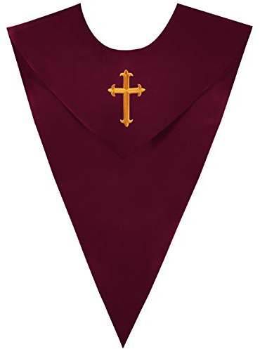 GraduatePro Unisex Glänzend V-Form Stola mit Kreuzstickerei Chöre Klerus Kirche Chorschal Kastanienbraun