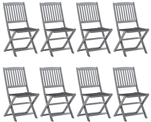 Gecheer 8X Akazienholz Massiv Gartenstuhl Klappbar mit Kissen ohne Armlehnen Klappstuhl Essstuhl Holzstuhl Stuhl Stühle Gartenstühle Holzstühle Gartenmöbel