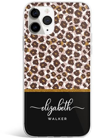 Personalised Custom Name Animal Print Phone Case For iPhone 5 / 5s/ SE 2016 Soft TPU Gel - Gold Leopard Print