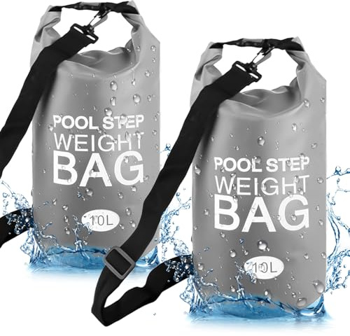 Lanathel Paquete de 2 pesas para escalones de piscina, PVC 500D, impermeables, resistentes, bolsas de arena para peso con mango de nailon, pesas universales de 10 L para escaleras de piscina para