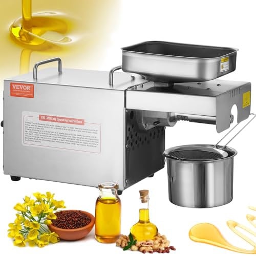 VEVOR Elektrische Ölpresse, 700 W Edelstahl-Ölextraktionsmaschine, 140 ℃ Konstante Temperatur, Heißpress-Ölpresse zum Pressen von Erdnüssen, Sesamsamen, Raps, Teesamen