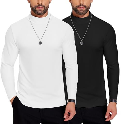 COOFANDY Men's Turtleneck Jumpers Roll Neck Sweatshirts T-Shirts Long Sleeve Tops for Men Sweater Basic Tops Multipack Undershirt Black and White XL