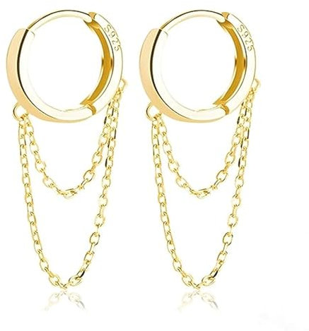 925 Sterling Silver Hoop Earrings Chain, Tassel Chain Drop Dangle Earrings, Small Hoop Earrings for Women Teen